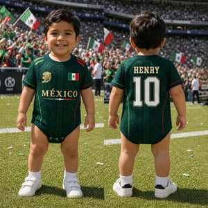 Custom Mexico World Football Baby Jersey Bodysuit - Personalized Baby Shower, Gender Reveal Gifts For New Moms, New Dads, Football Lovers - The Team's Youngest MVP