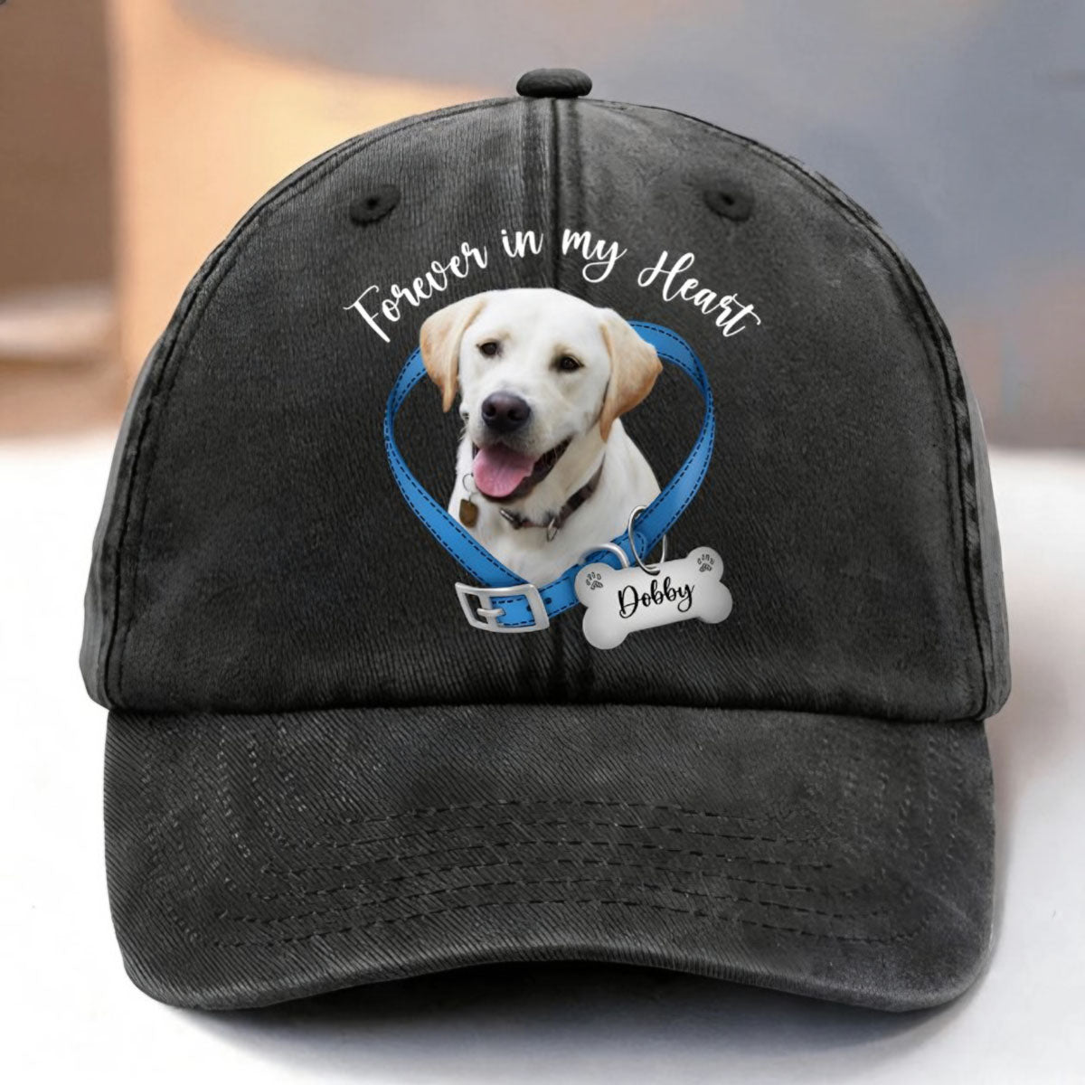 Forever In My Heart - Personalized Custom Dog Photo Memorial Printed Cap , Baseball Cap with Dog Photo, Unique Gift for Dog Lovers