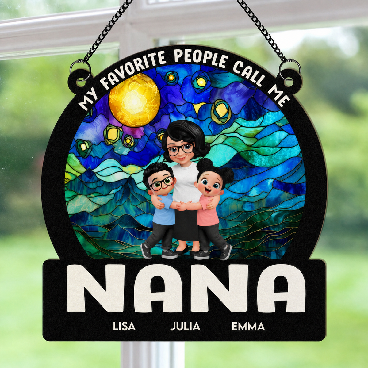 Favorite People Call Me Grandma - Personalized Window Hanging Suncatcher Ornament - Gift For Grandma