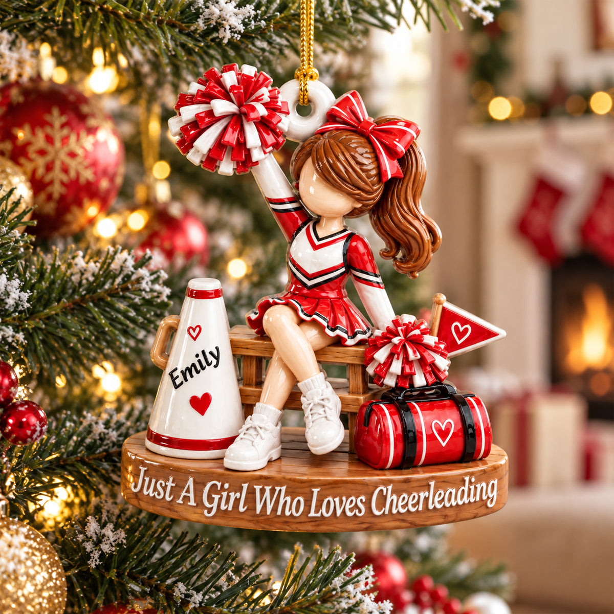 Personalized Cheerleader Ornament, Custom Name Cheer Gift for Girl