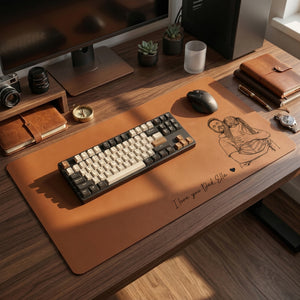 Personalized Leather Desk Mat from Photo, Custom Line Art Mouse Pad for Dad, Father s Day Gift for Husband, Daddy Picture Desk Pad Mouse Mat