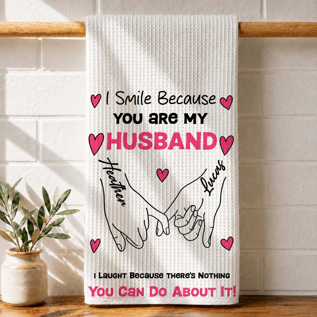 I Laugh Because There's Nothing You Can Do About It! - Personalized Name Waffle Weave Kitchen Towel, Housewarming Gift