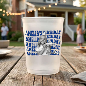 Personalized Birthday Vintage Photo Frosted Cups, Photo Birthday Night Cup, Birthday Party Favor Cup, Birthday Drinkware Face Cup
