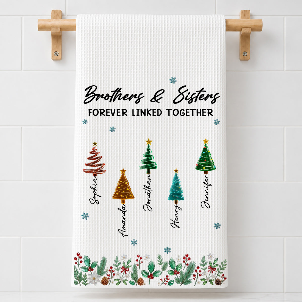Season Love Siblings - Personalized Name Waffle Weave Kitchen Towel, Housewarming Gift