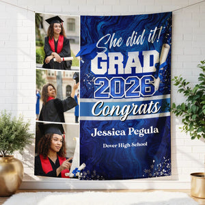 Graduation Flyer 2026 blue Graduation Backdrop Graduation Party Decor 2026, Party Backdrop Large Banner for Class, Graduation Tapestry Backdrop, Class of 2026 Photo Booth Backdrop
