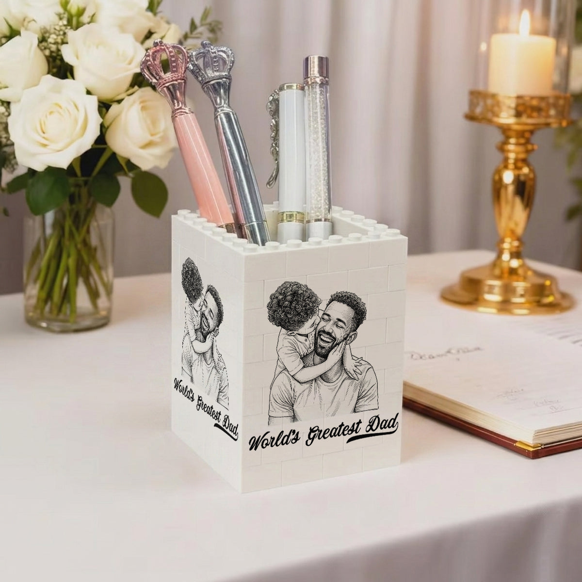 Custom Photo Pencil Sketch - Block Pen Organizer