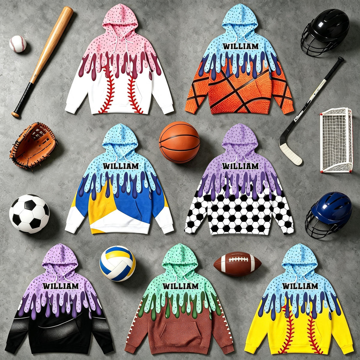 Icecream Drip Design For Baseball, Softball, Soccer, Football, Basketball, Hockey Lover - Personalized Hoodie