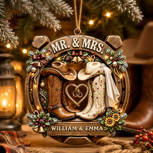 Cowboy Cowgirl Western Couple Ornament - Personalized Gifts For Couple Christmas Ornament