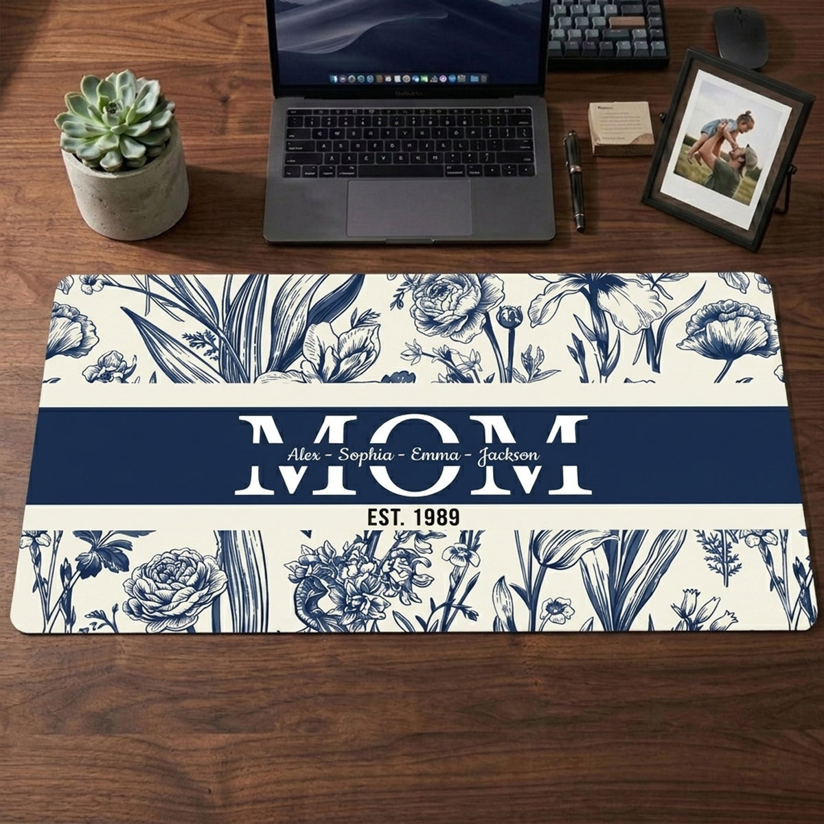 Mom Mama Grandma Gigi Nana Custom Kids Names Floral - Personalized Desk Mat