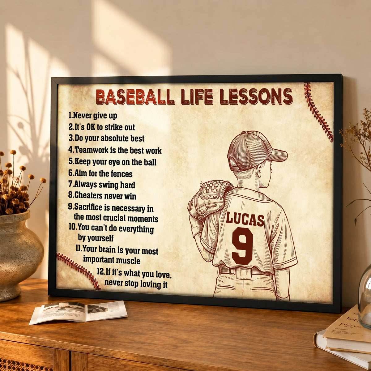 Baseball Life Lessons - Upload Photo Pencil Sketch Poster For Baseball Kids Lovers