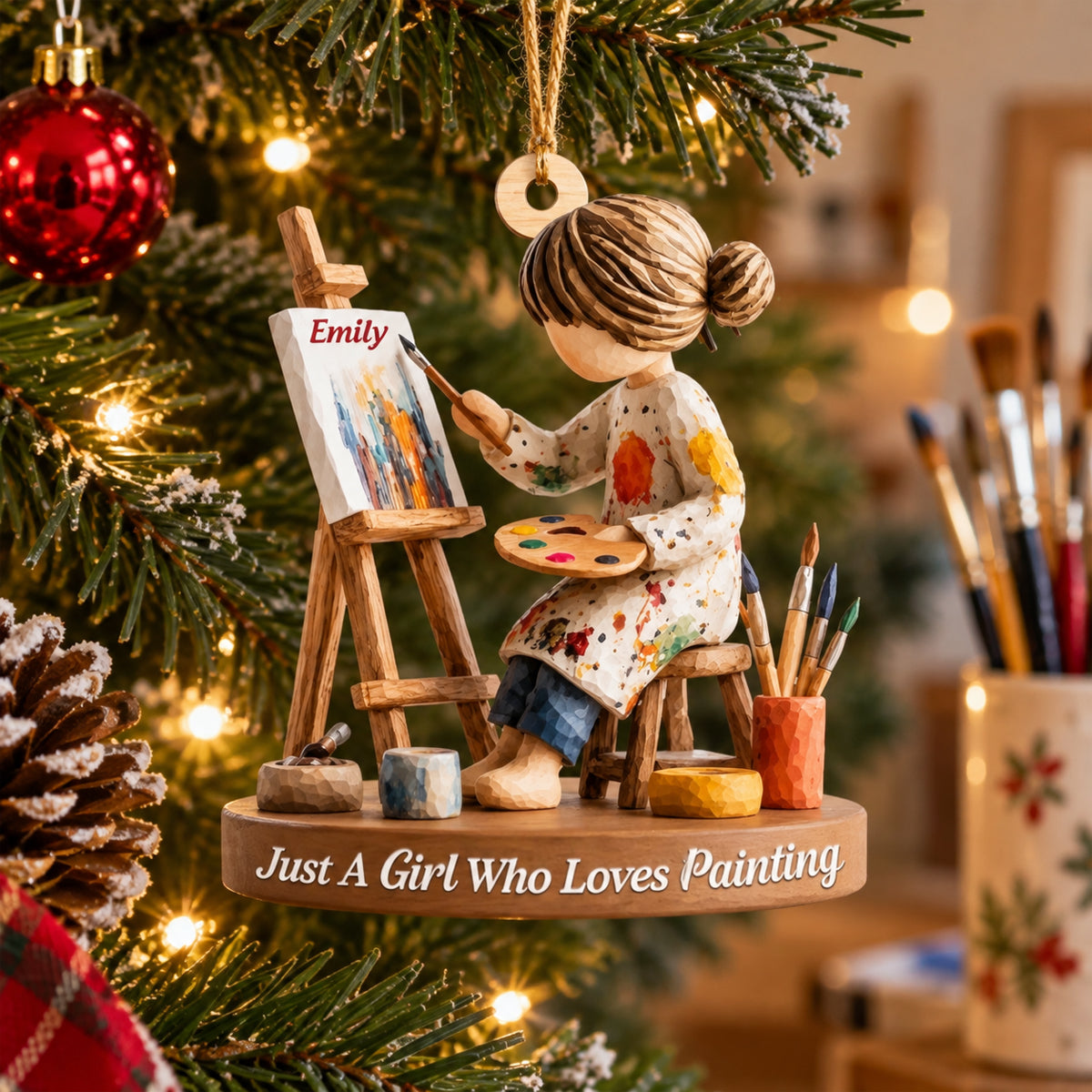 Personalized Artist Christmas Ornament, Girl Who Loves Painting Drawing Gift