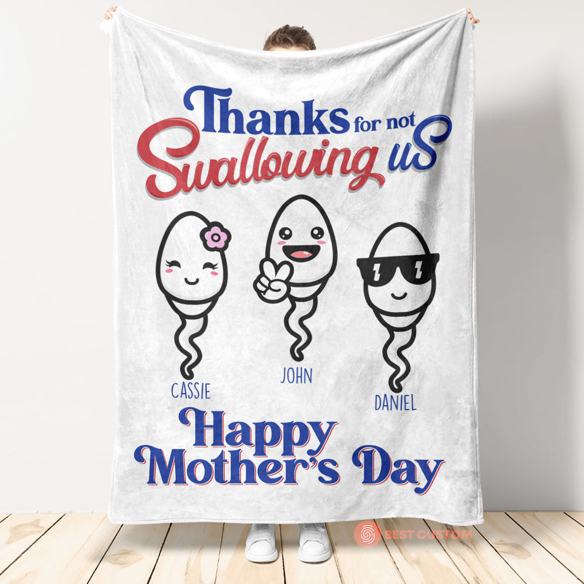 Thanks For Not Swallowing Us - Personalized Blanket - Mother's Day, Funny, Birthday Gift For Mom, Mother, Wife