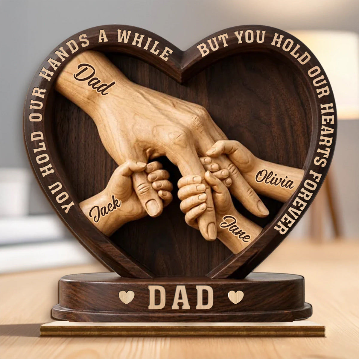 May Outgrow Your Lap, But Never your hand Custom 2-Layered Wooden Plaque - Personalized Father's Day Birthday Gifts For Dad, Grandpa - Crafted With Love