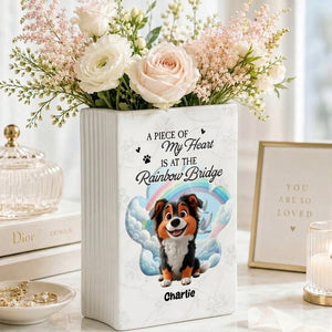A Piece Of My Heart Is At The Rainbow Bridge - Personalized Ceramic Book Vase
