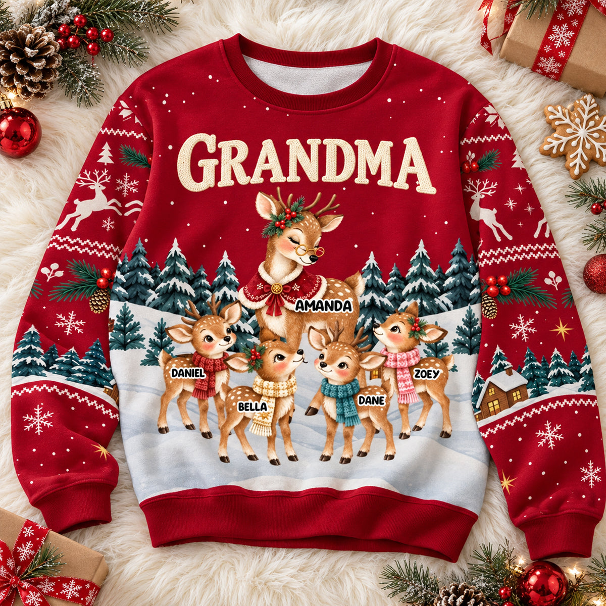 Nana Reindeer With Kids - Personalized 3D Sweatshirt - Christmas Gift For Grandma
