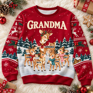 Nana Reindeer With Kids - Personalized 3D Sweatshirt - Christmas Gift For Grandma