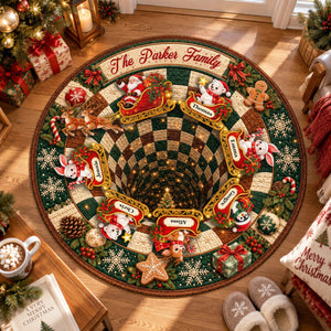 Our Sleigh Crew Flies Together 3D Illusion Quilted Rug - Personalized Quilted Mat