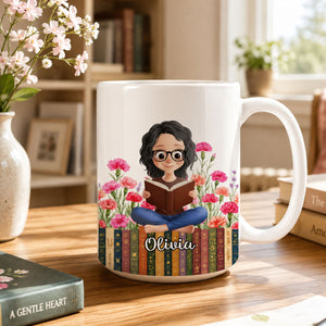 Birth Month Flower Bookshelf Mug - Personalized Gifts for Her/Him
