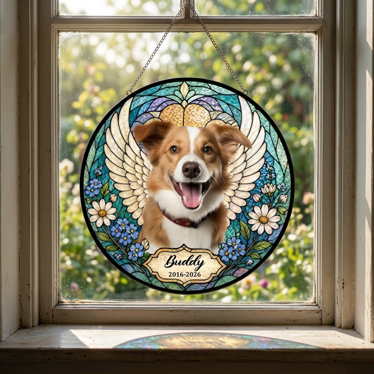 Custom Photo With Angel Wings - Personalized Memorial Stained Glass Suncatcher
