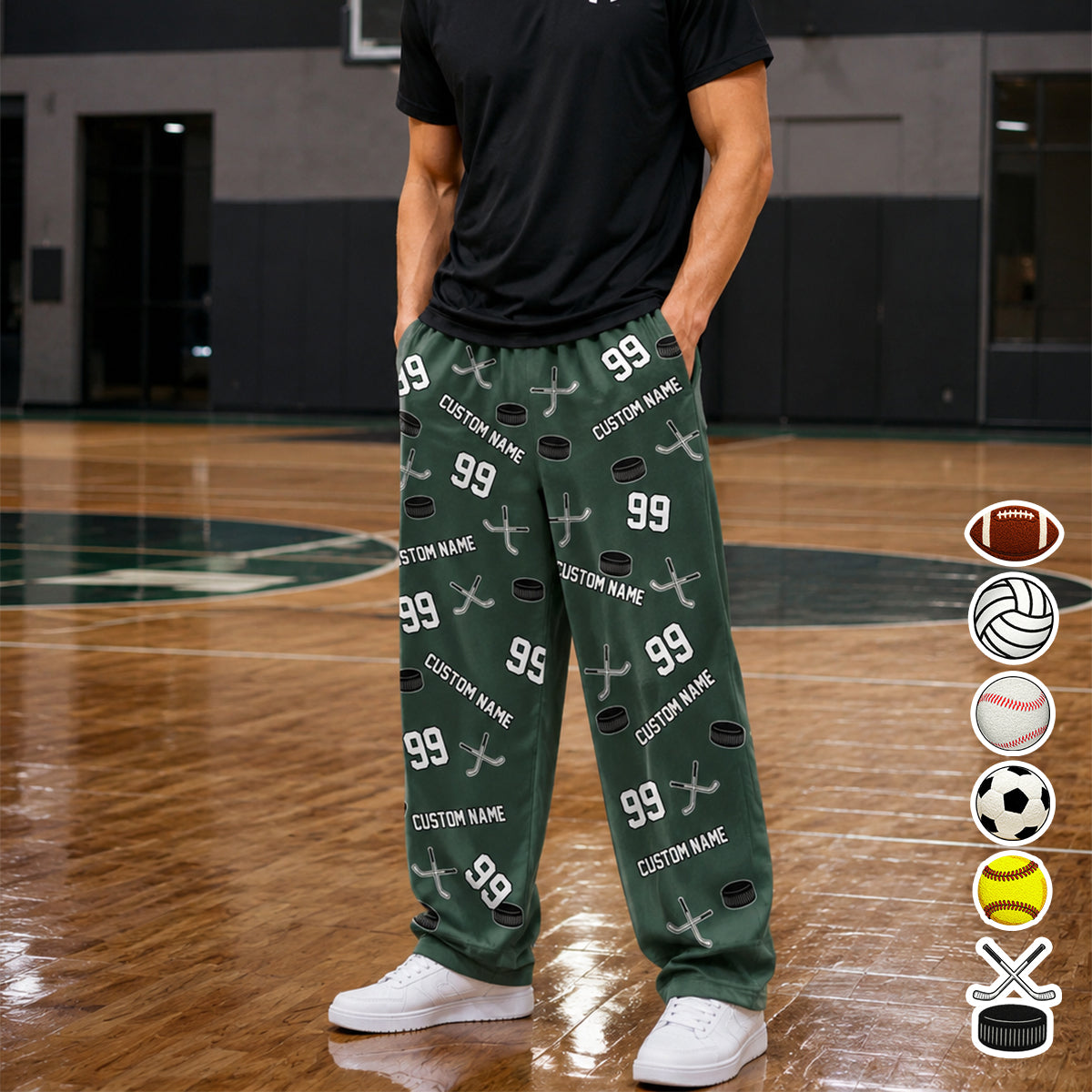 Sports Pattern Baseball Volleyball Basketball - Personalized Sweatpants