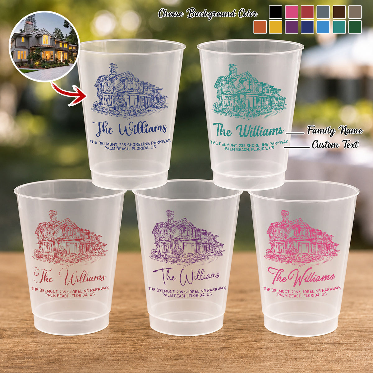 Custom Photo Pencil Sketch Wedding Venue Illustration - Personalized Frosted Cups