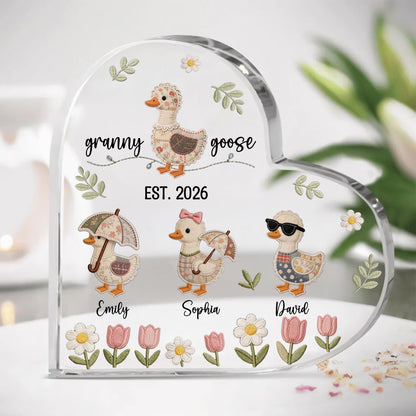 Personalized Mom Duck Heart Shape Plaque With Kids Names, Custom Mama Goose Family Shirt, Mama Goose , Mother Goose Mom Gift