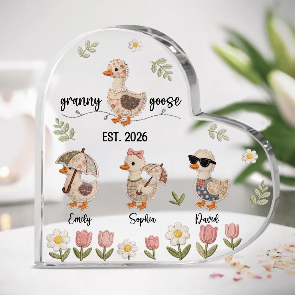 Personalized Mom Duck Heart Shape Plaque With Kids Names, Custom Mama Goose Family Shirt, Mama Goose , Mother Goose Mom Gift