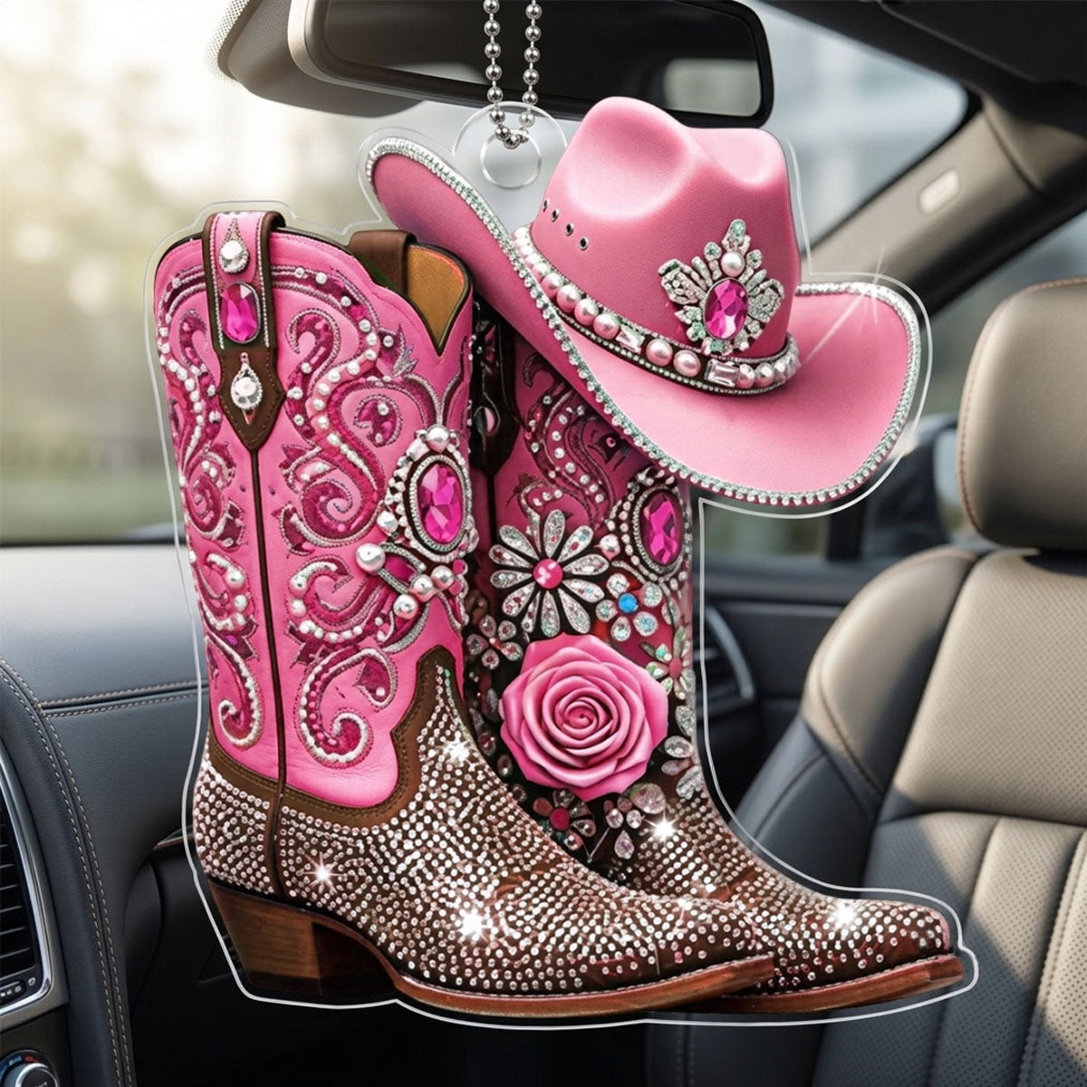 Cowgirl Boots - Personalized Acrylic Car Ornament