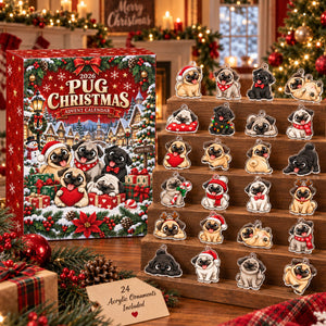 Christmas Pug Advent Calendar 2026 - 24 Day Spirits Countdown, Acrylic Charms Blind Box - Gift For Family