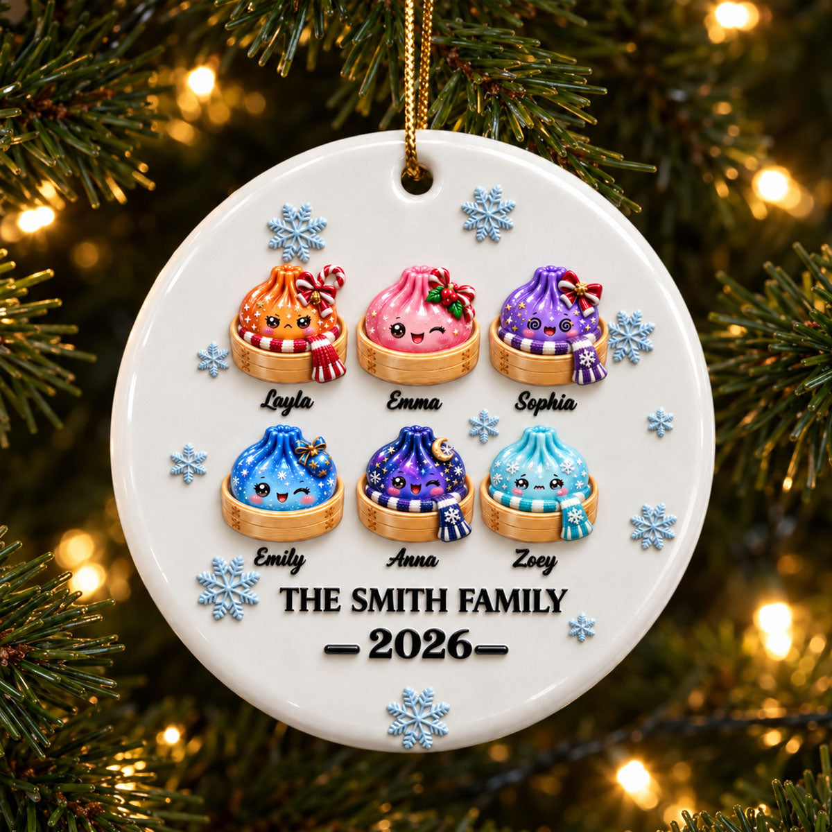 Family Dumpling Christmas Squishy Dumpling Style - Real 3D Raised Ornament