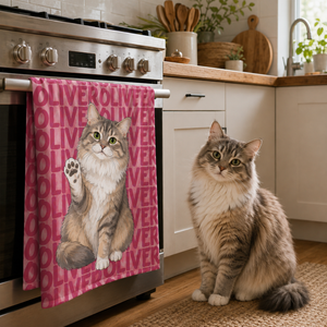 Custom Pet Portrait & Name Watercolor Style - Personalized Beach Towel
