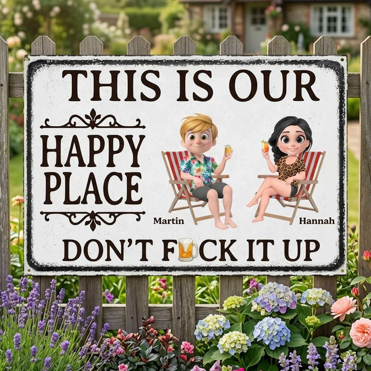 Custom Home Decor Metal Sign - Personalized Summer Vacation And Travel Gifts For Husband And Wife, Him And Her - This Is Our Happy Place