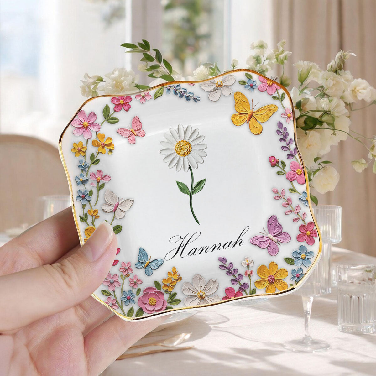 Garden Of Birth Month Flowers, Personalized Ceramic Jewelry Plate, Gift For Mom