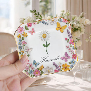 Garden Of Birth Month Flowers, Personalized Ceramic Jewelry Plate, Gift For Mom