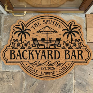 Welcome To Our Happy Place - Custom Poolside Shaped Doormat - Personalized Summer Vacation And Travel Gifts