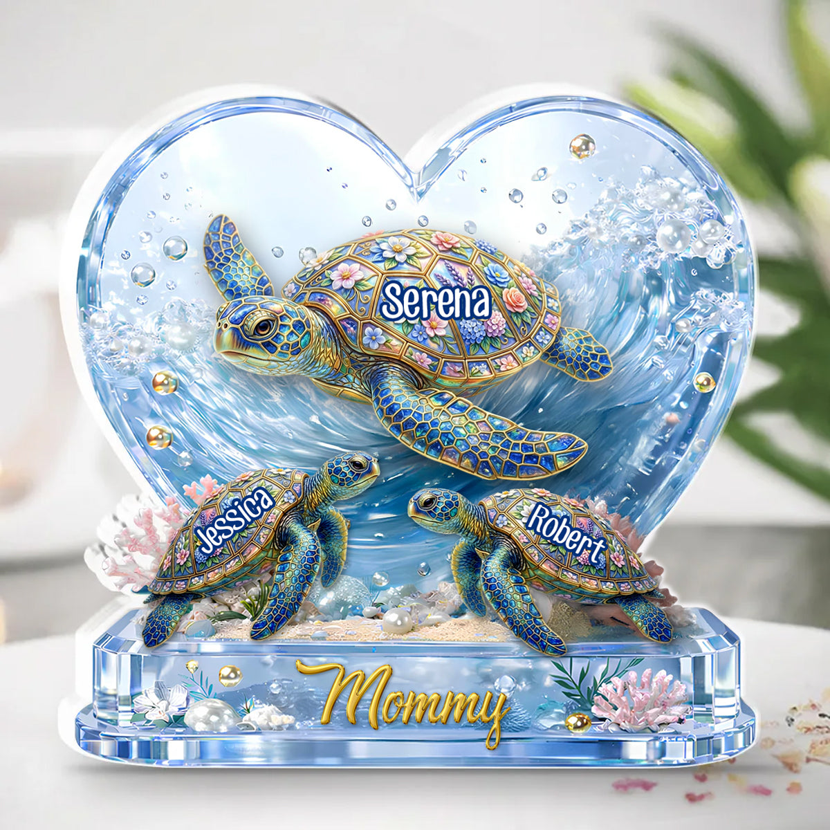 Personalized Sea Turtle Family Acrylic Plaque, Custom Grandma Turtle Acrylic Plaque, Acrylic Ocean Decor, Mother's Day Gift