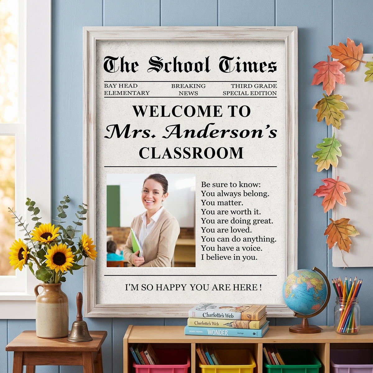 The Back To School Times Teacher Newspaper - Personalized Photo Poster