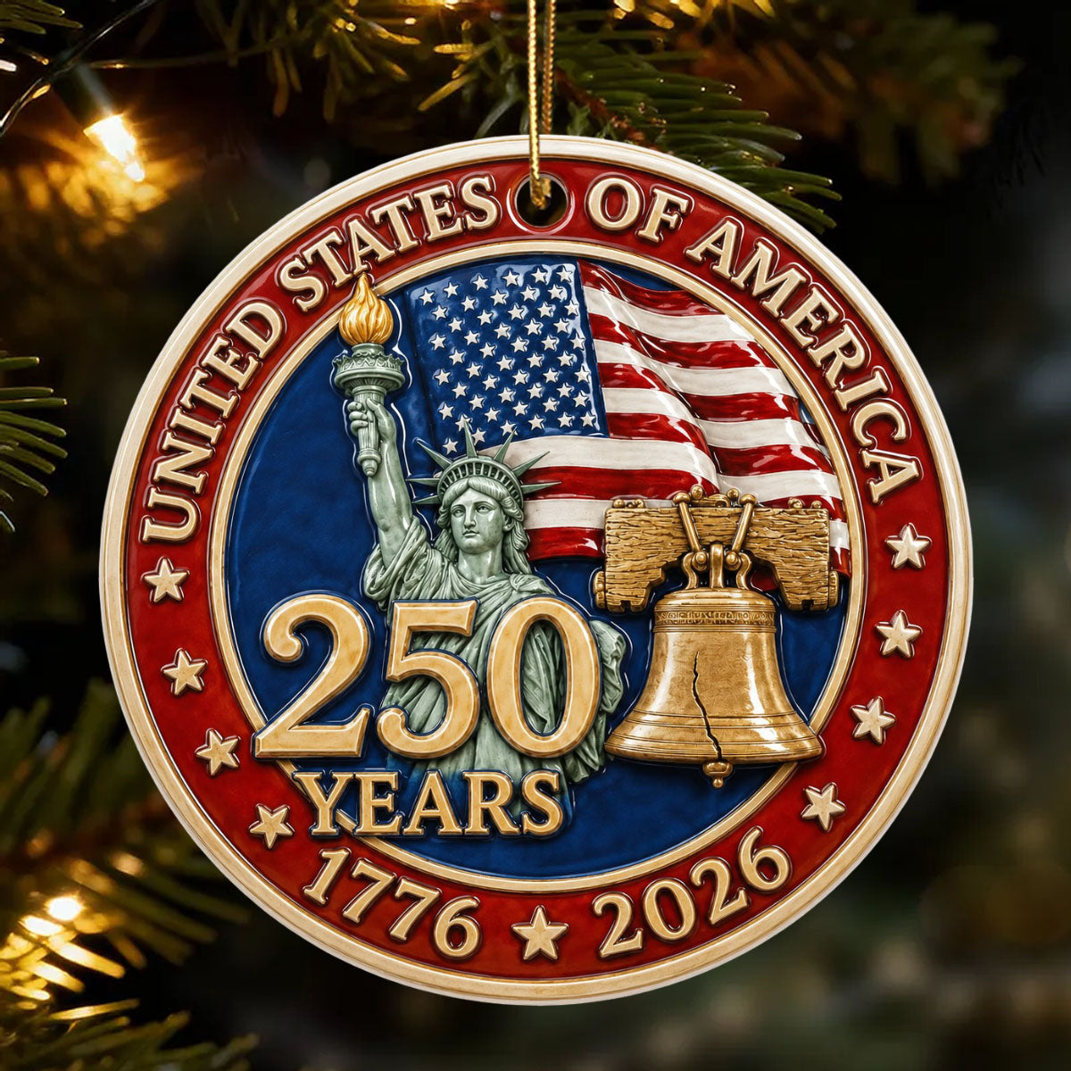 United States 250 Years 1776 - 2026 - Proud American Ornament - Real 3D Raised Ornament