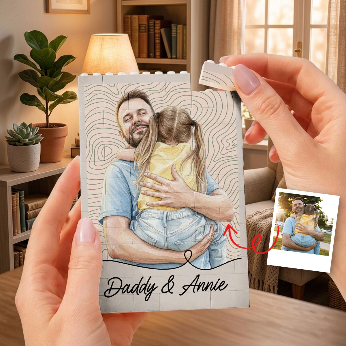 Custom Photo Realistic Watercolor Art - Personalized Shaped Building Brick Blocks