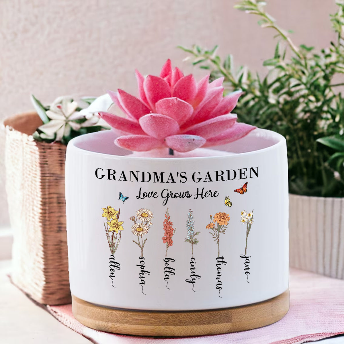 Custom Grandma's Garden Plant Pot and Vase, Gift for Mom, Personalized Birth Flower Pots, Grandma Gifts, Outdoor Planter, Birthday Gift, Family Art