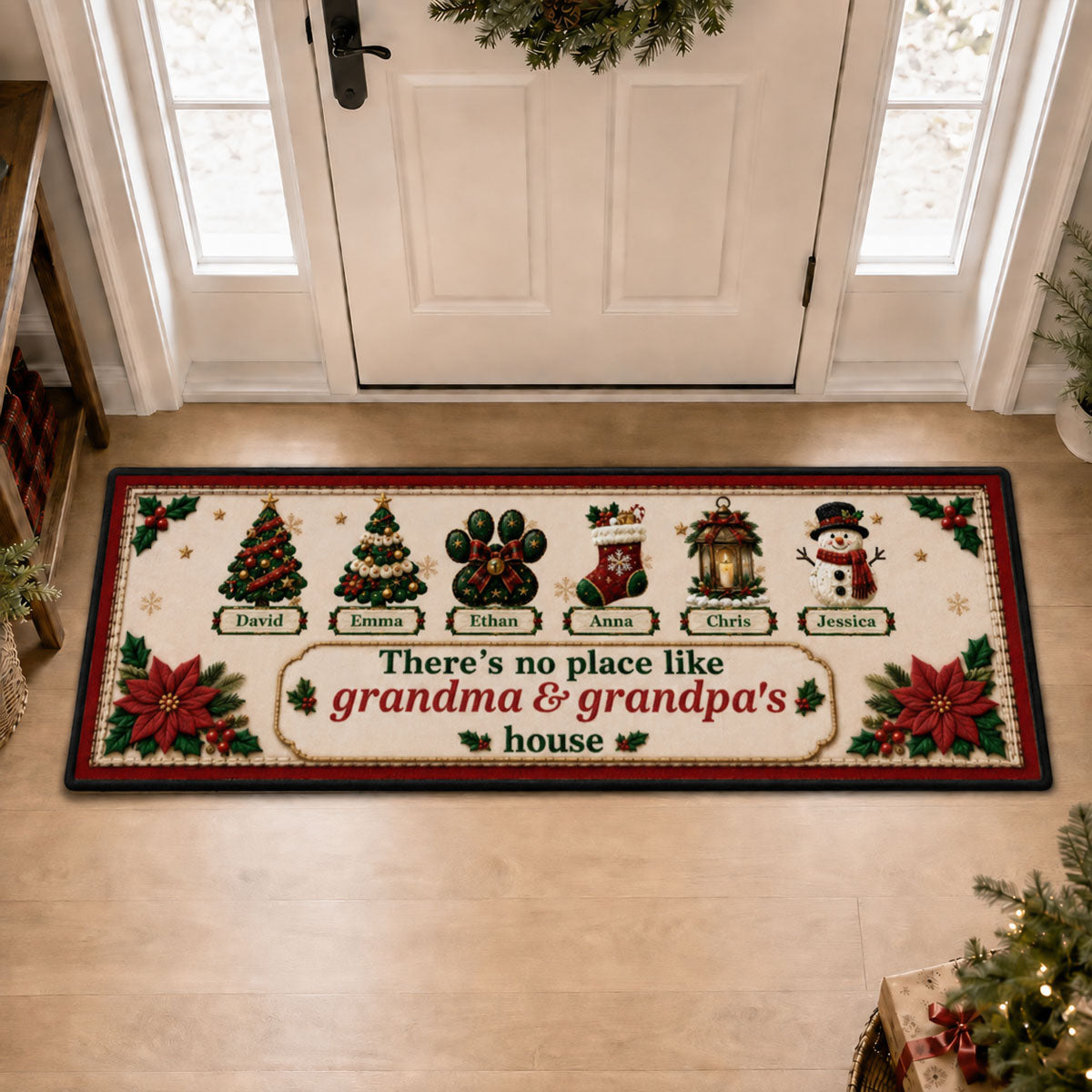 Christmas Family Together Runner Rug, Personalized Holiday Kitchen Mat, Home Xmas Gift