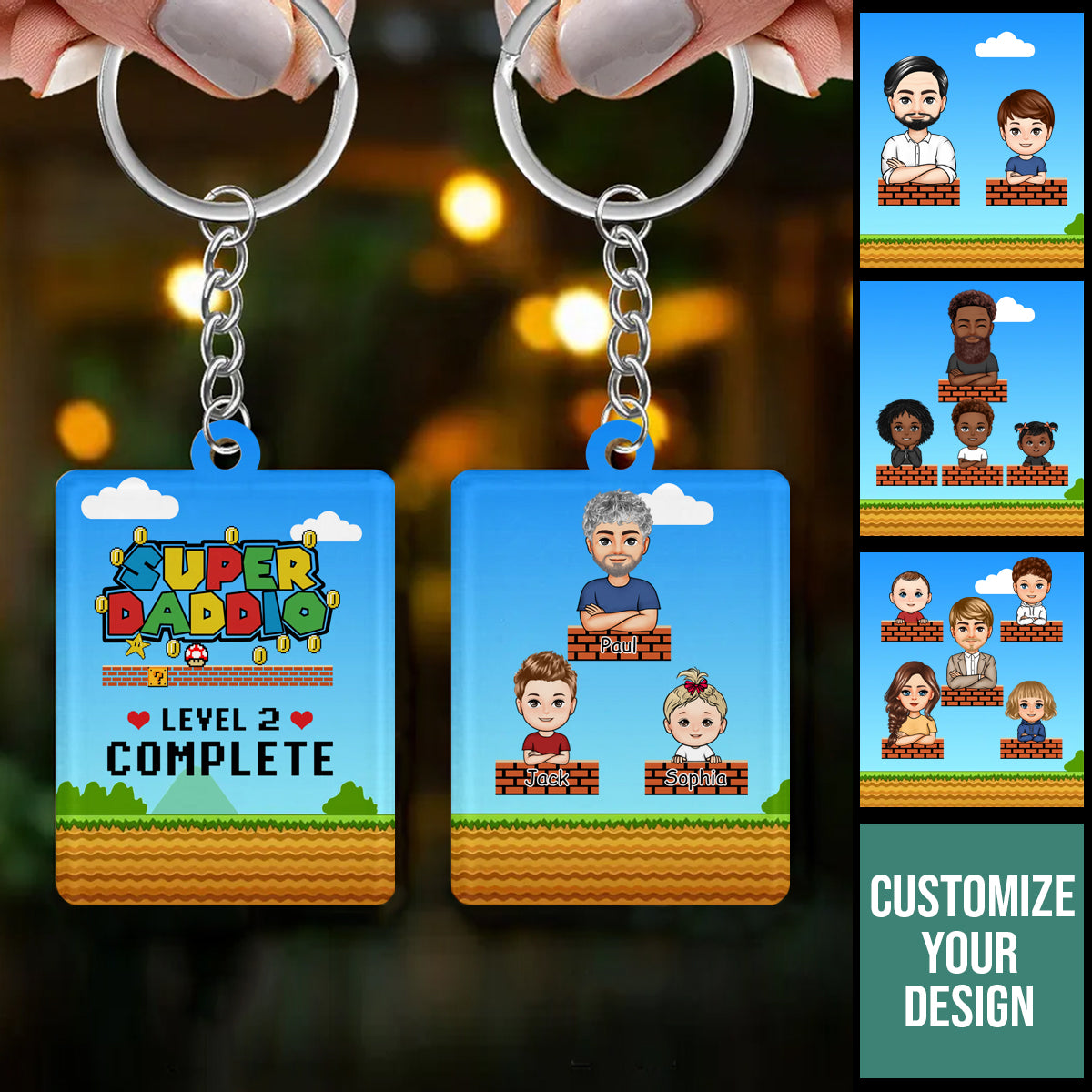 Super Daddio Level Complete - Personalized Acrylic Keychain - Gift For Father