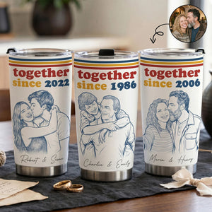 Together Since Custom Photo Sketch Line Art - Personalized Tumbler - Anniversary Gift For Him, Her