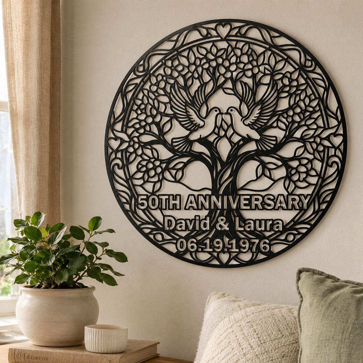 Tree of Love Golden Anniversary - Custom Wedding Anniversary Metal Wall Art