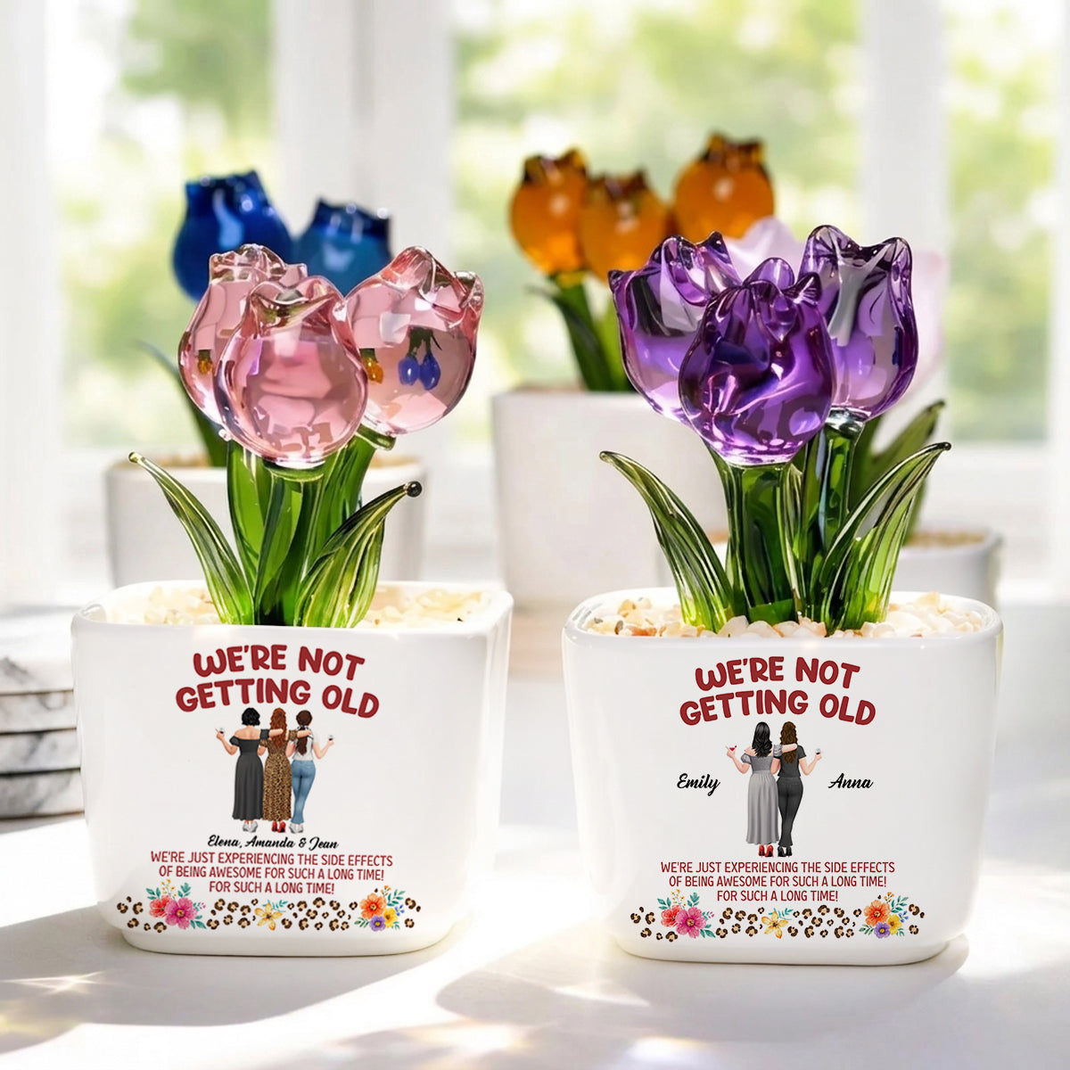 We're Not Getting Old - Personalized Mini Glass Flower Pot - Gift For Soul Sister, Bestie, Friends