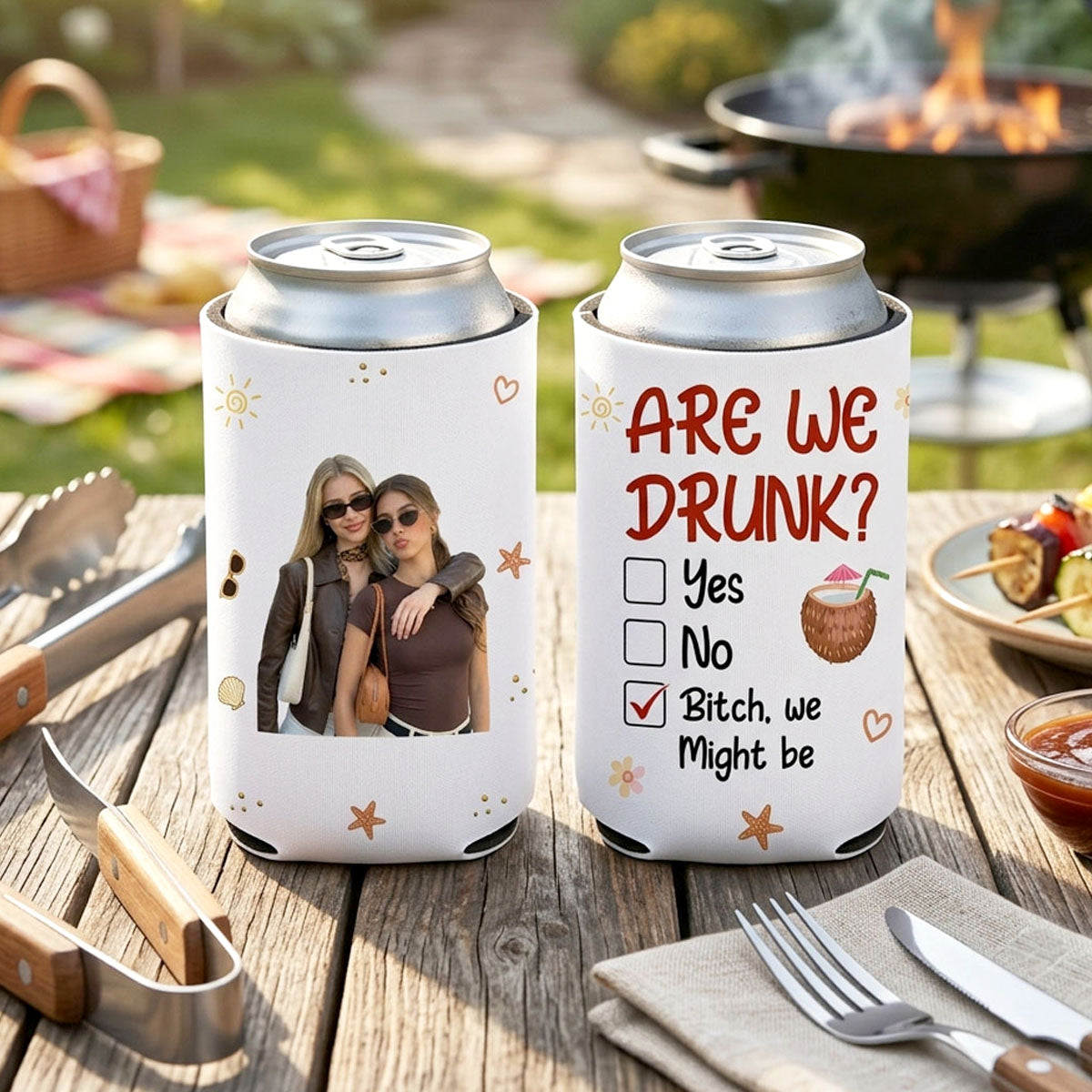 Are We Drunk Upload Photo - Personalized Custom Skinny Can Cooler