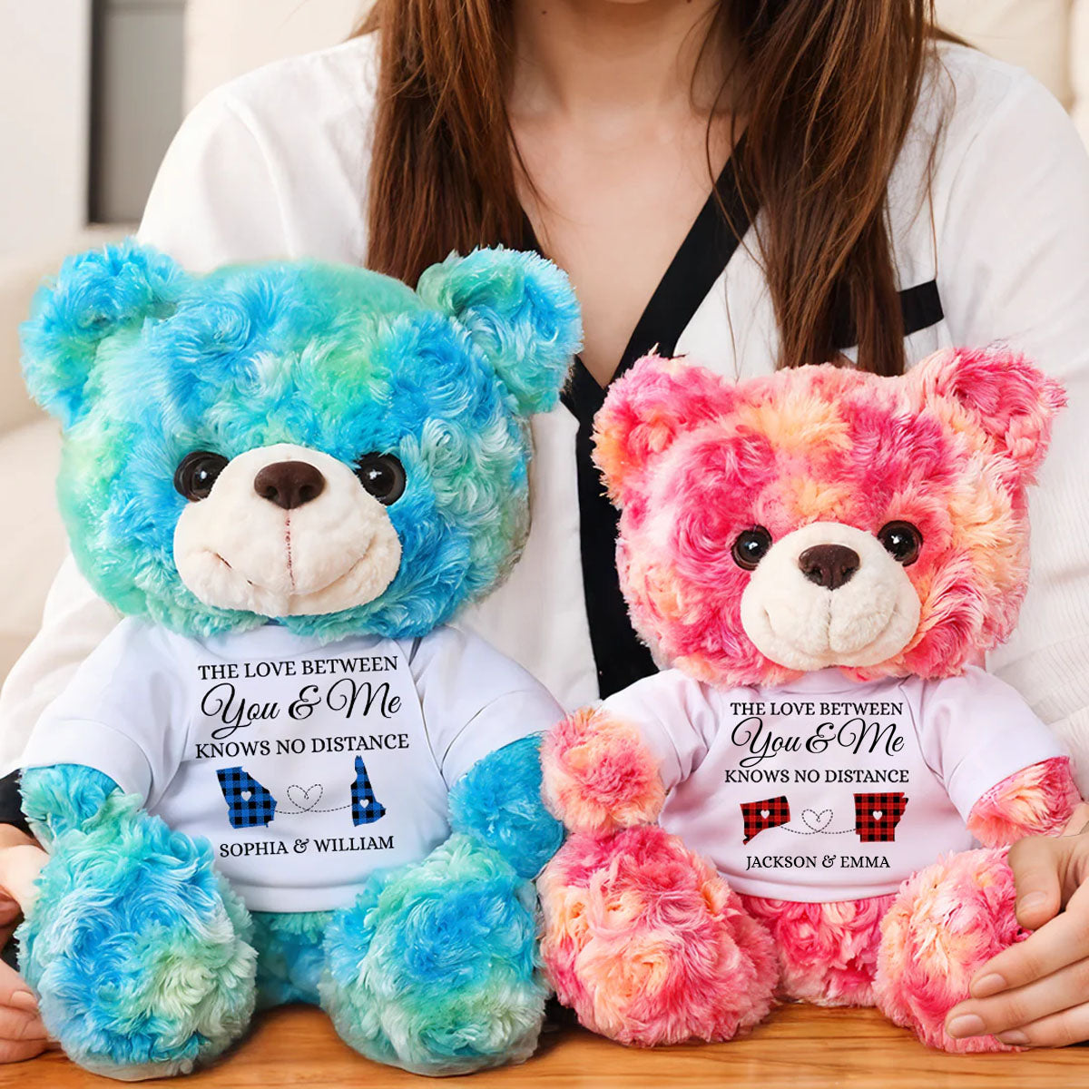 Love Knows No Distance - Teddy Bear With Personalized Photo Shirt - Personalized Teddy Bear