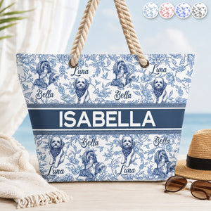 Chinoiserie Toile Dog Mom Cat Mom - Personalized Beach Bag