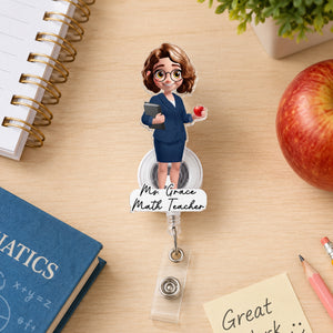 Custom Character For Teacher, Coworker, Boss With Name - Personalized Acrylic Badge Reel