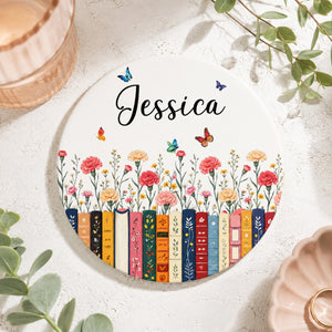 Custom Name & Birthflower For Book Lovers - Personalized Coaster